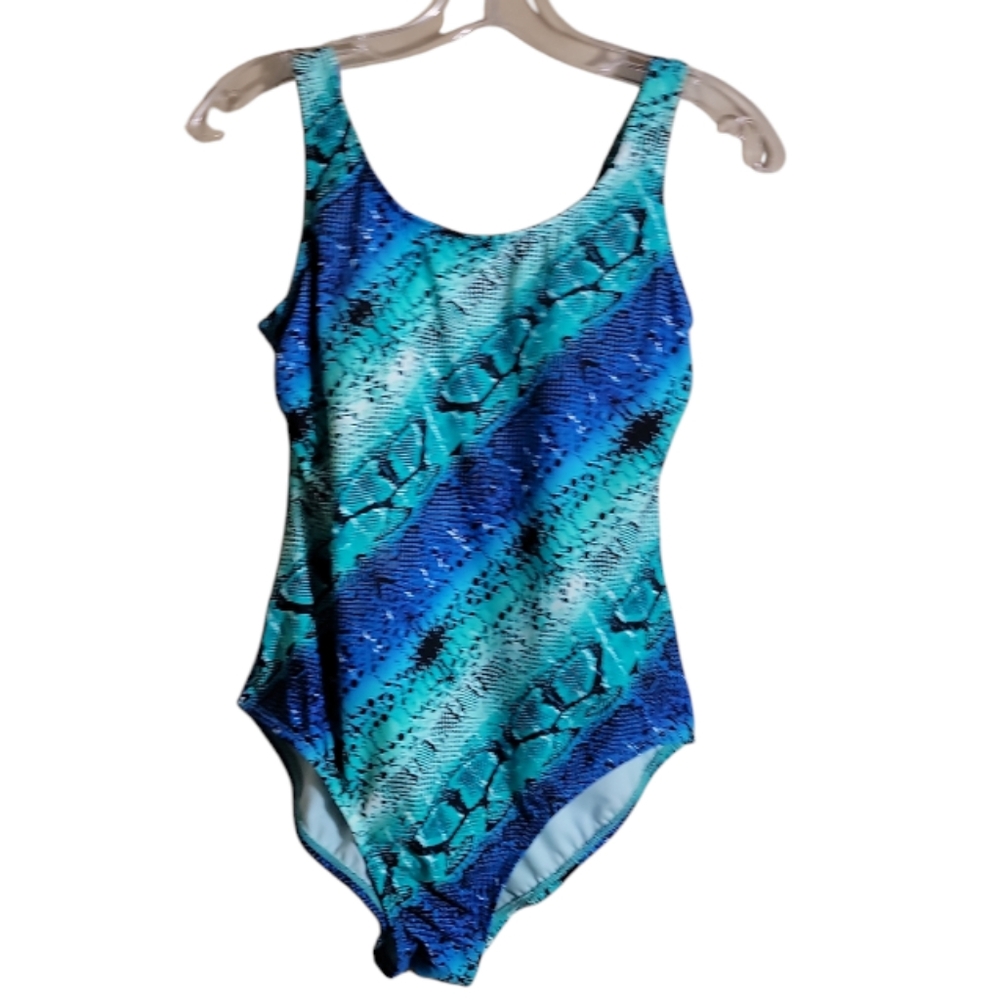 Catalina snakeskin print one piece swimsuit blue turquoise black white women's S